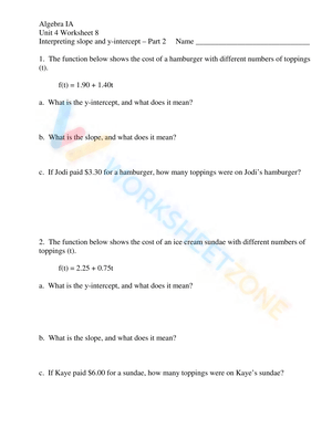 Understand Slope and Y-Intercept with this Worksheet