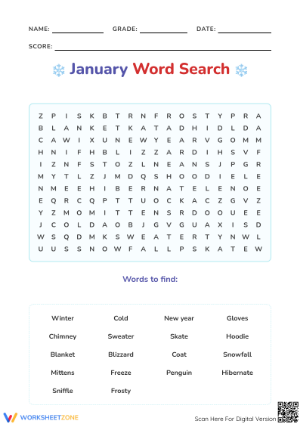 January Word Search Worksheet | Grade 3 Printable