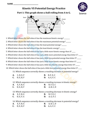 Kinetic vs Potential Energy Practice Worksheet