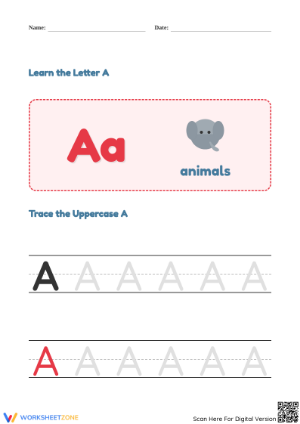 Printable Letter A Tracing Worksheet | Grade K ELA