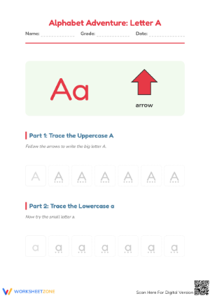 Letter A Tracing & Sounds Worksheet | Grade K Printable
