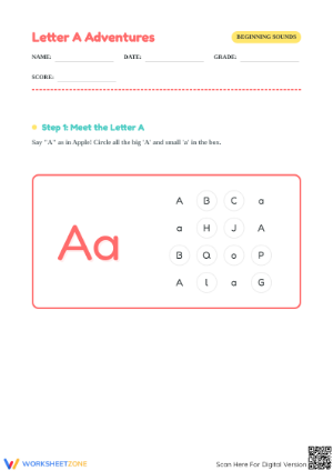 Essential Letter A Beginning Sound Worksheet | Grade K-2