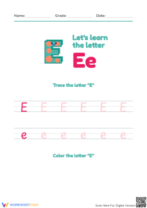 Essential Letter E Tracing & Recognition Worksheet | Grade K