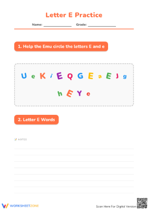 Printable Letter E Phonics Worksheet | Kindergarten ELA