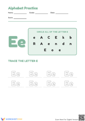 Grade K Letter E — Printable No-Prep Worksheet