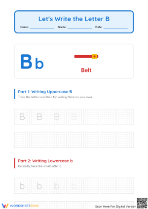 Letter B Beginning Sound Worksheet — Grade K Printable