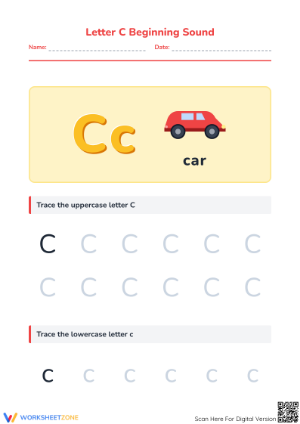 Letter C Beginning Sound Worksheet | Printable Kindergarten