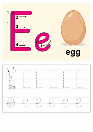 Printable Letter E Beginning Sound & Tracing Worksheet