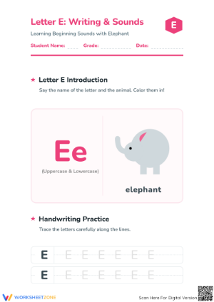 Letter E Beginning Sound Worksheet | Essential Phonics