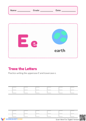 Letter E Beginning Sound Worksheet | Printable Grade K-1