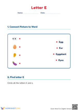 Printable Letter E Sounds Worksheet | Kindergarten ELA