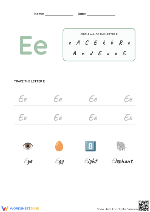 Letter E Beginning Sound Worksheet | Essential Phonics