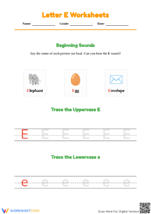 Letter E Beginning Sound Worksheet | Essential Phonics