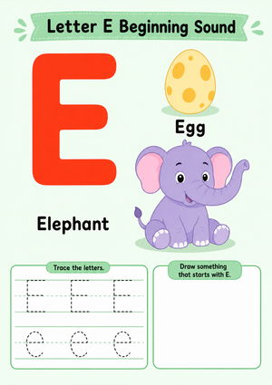 Essential Letter E Beginning Sound Worksheet | Grade K
