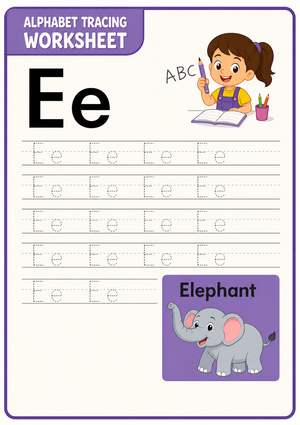 Letter E Tracing Worksheet | Grade K-1 Printable