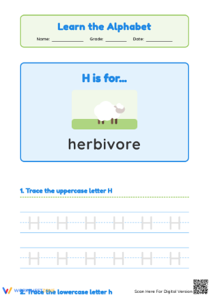 Printable Letter H Tracing Worksheet | Kindergarten ELA