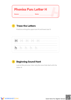 Letter H Beginning Sound Worksheet | Essential Phonics