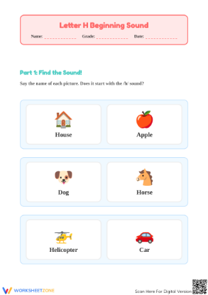 Letter H Beginning Sound Worksheet | Essential Phonics
