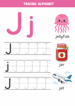 Grade K Letter J Tracing — Printable No-Prep Worksheet