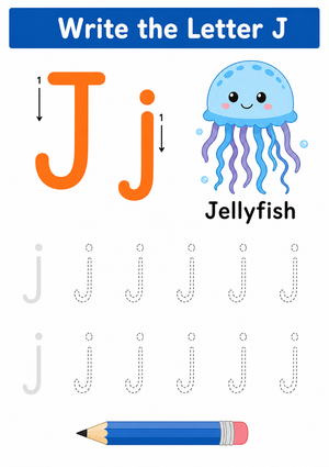 Letter J Tracing Worksheet | Printable Kindergarten ELA