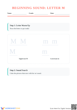 Letter M Beginning Sound Worksheet | Essential Phonics