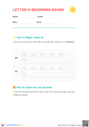 Letter M Beginning Sound Worksheet | Essential Phonics