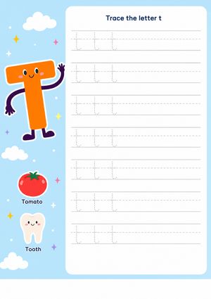 Printable Letter T Tracing Worksheet | Kindergarten ELA
