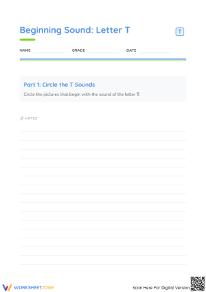Letter T Beginning Sound Worksheet | Essential Phonics
