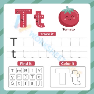 Letter T Tracing, Find-It, and Coloring Worksheet