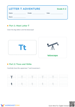 Letter T Beginning Sound Worksheet | Grade K-2 Essential
