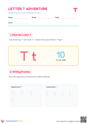 Essential Letter T Beginning Sound Worksheet | Grade K-1