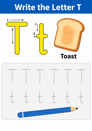 Letter T Tracing Printable Worksheet | Grade K ELA