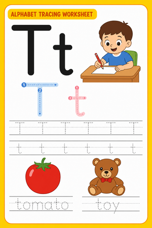 Printable Letter T Tracing Worksheet | Kindergarten ELA