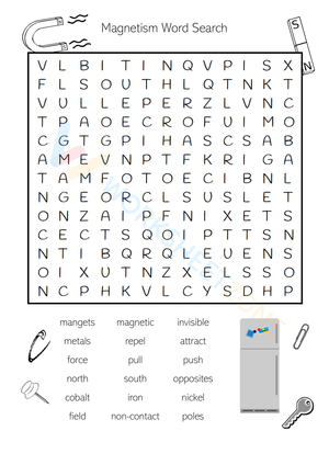 Magnetism Word Search | Printable Grade 3 Science