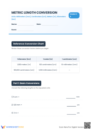 Metric Length Conversion Printable | Grade 4-6 Math