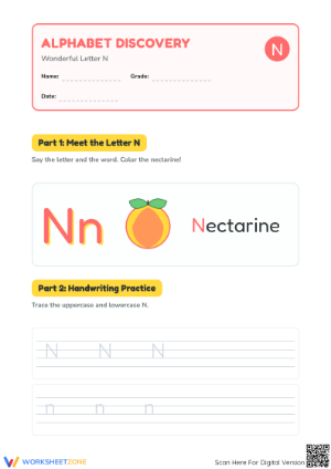 Kindergarten Letter N — Printable No-Prep Worksheet