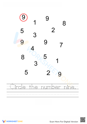 Trace and Circle Number 9 for Kids