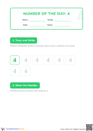 Kindergarten Number 4 Worksheet | Printable Daily Math