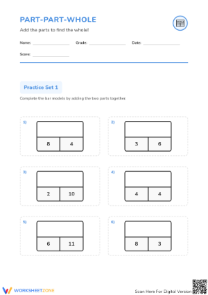 Essential Part Part Whole Bar Model Addition | Grade 1-2
