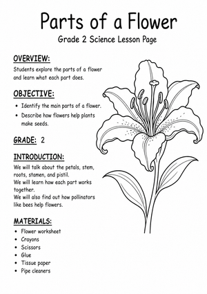 2-LS2-2 Worksheet: Essential Parts of a Flower — Grade 2