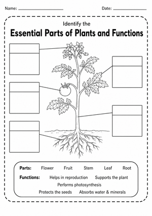 Essential Plant Parts Worksheet | Grade 3 Printable