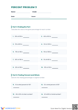 Percent Word Problems Worksheet | Grade 7 Printable