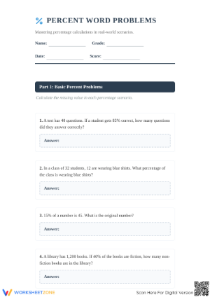 Percent Word Problems Worksheet | Essential Grade 7 Math