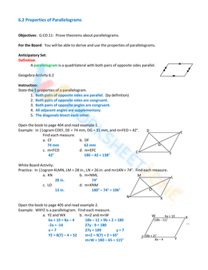 Explore Properties of Parallelograms