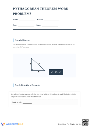 Printable Pythagorean Theorem Word Problems | Grade 8 Math