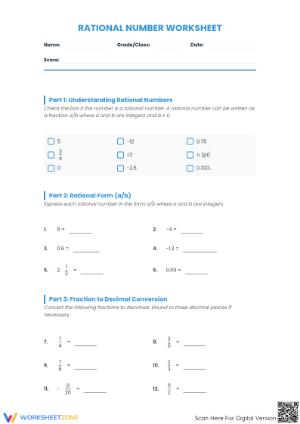 Essential Rational Number Worksheet | Grade 7 Math Aligned
