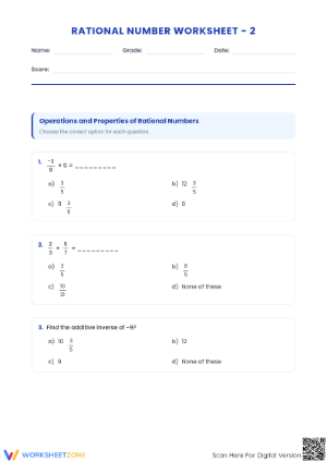 Essential Grade 7 Rational Number Worksheet | Printable