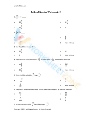 Free Printable Grade 8 Rational Number Worksheet Collection