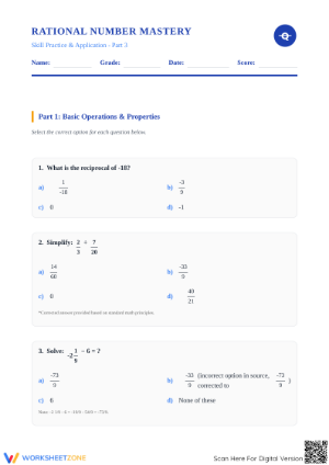 Rational Number Mastery Worksheet | Printable Grade 7 Math
