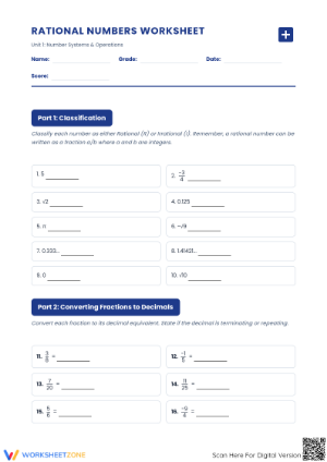 Essential Grade 7 Rational Numbers Worksheet | Aligned